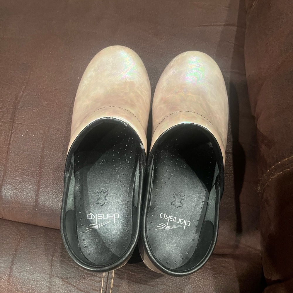 Dansko Iridescent Light Pink Clogs